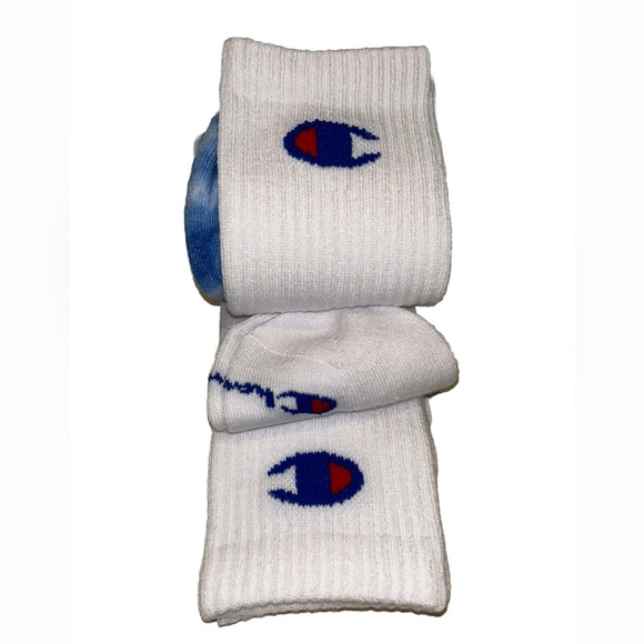 Champion Crew Sock 3 Pair Men’s 6-12 Blue White Tie Dye w Logos Cushioned NEW$17 - Picture 8 of 12